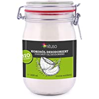 Los mejores  - Aceite de coco orgánico mituso- insípido (desodorizado)- 1 paquete (1 x 1000 ml) en un vaso con clip
